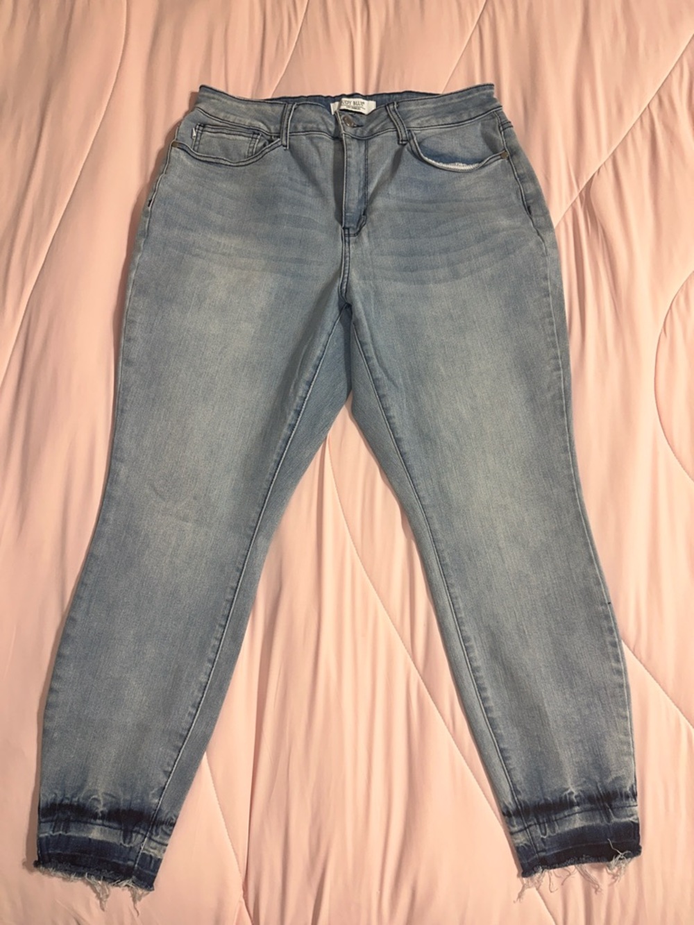 Light Blue Ankle Jeans with Frayed Hem - Women 16W